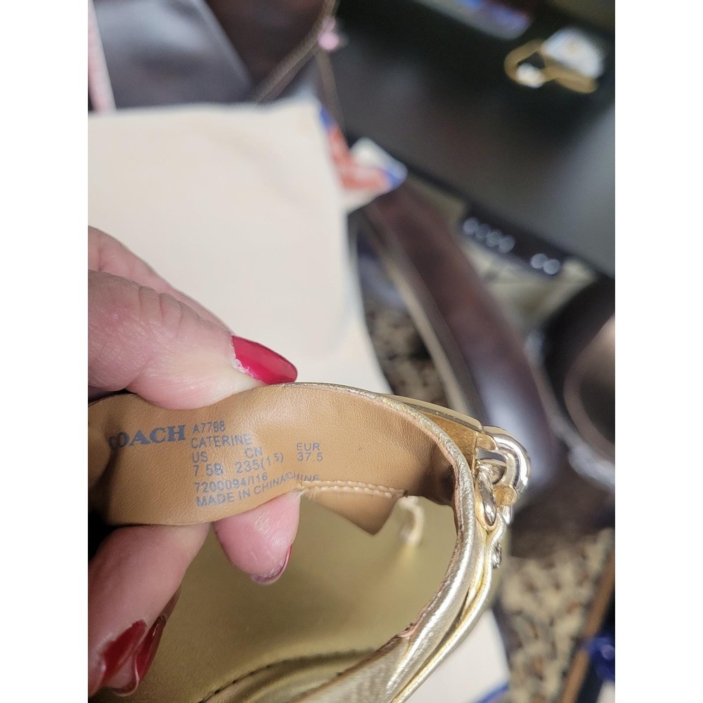 Coach Caterine Womens Metallic Gold Glam Leather Thong Slingback Sandals 7.5 B - Picture 3 of 7